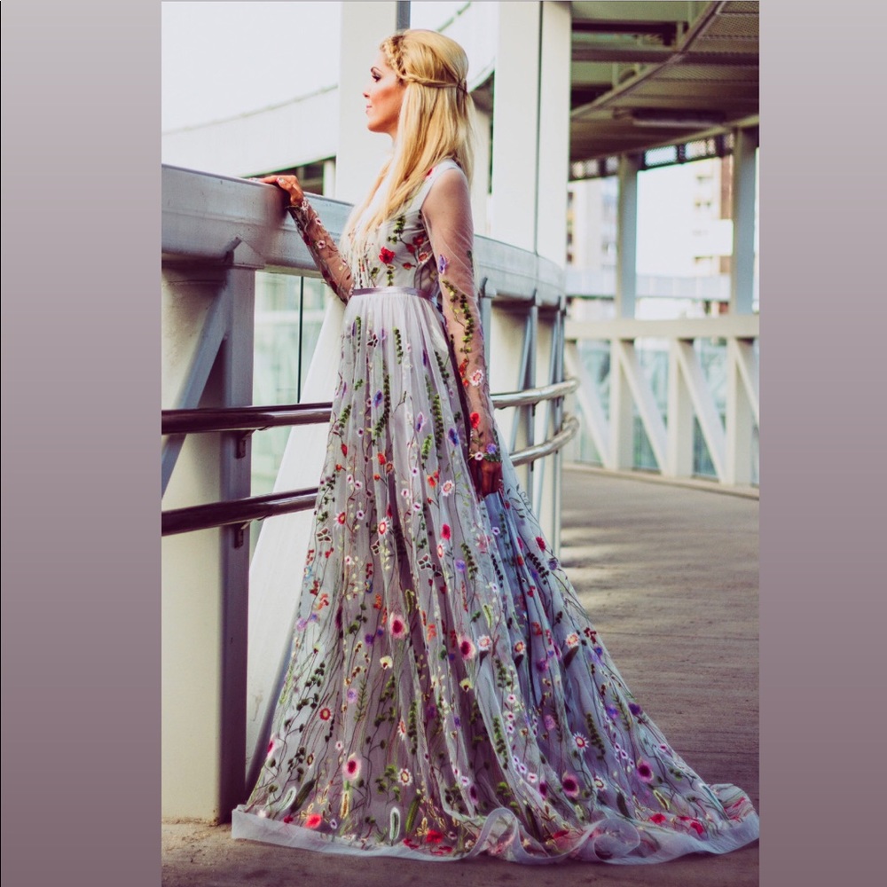 Embroidered floral gown dress